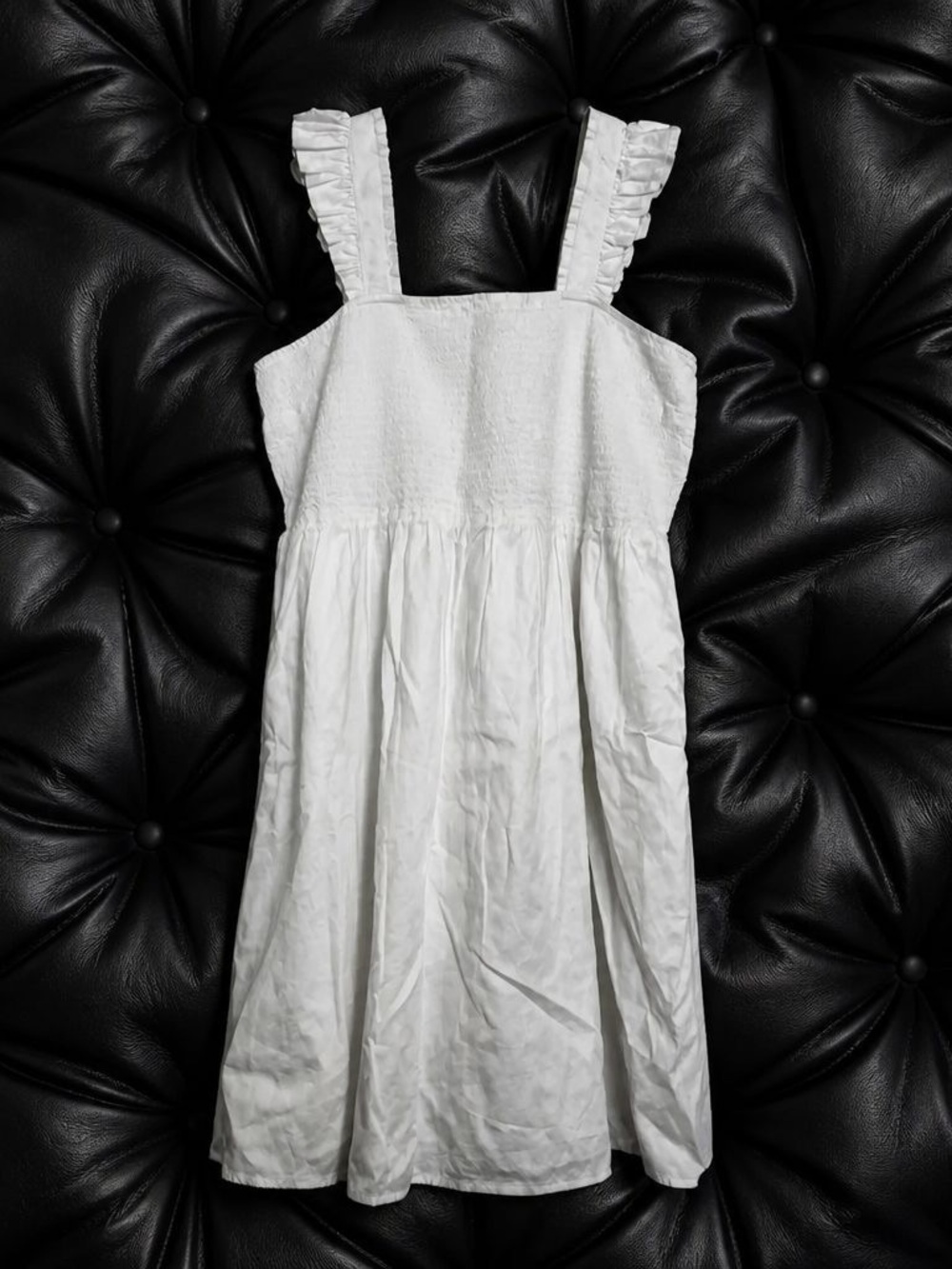 Classic White Ruffled Strap Midi Dress